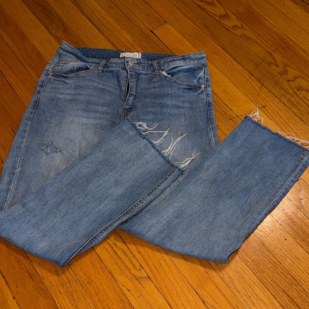 Harper High Rise Distressed Blue Jeans